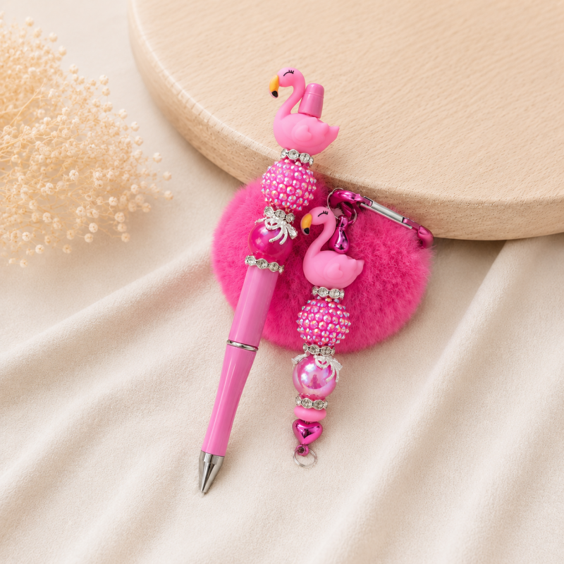 Luxe kralenpen ‘Pink Flamingo’