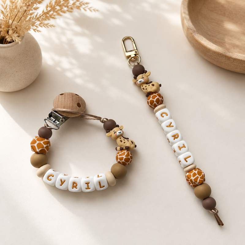 Cadeauset ‘Little Giraffe’ | Speenkoord & sleutelhanger