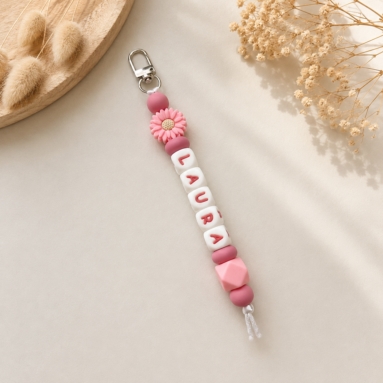 Sleutelhanger met naam ‘Pink Daisy’