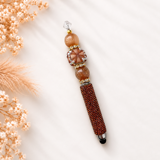 Luxe touchpen Amber Luxe in warme amber- en cognactinten met gouden details en glinsterende afwerking