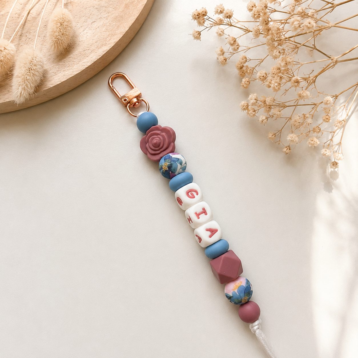 Sleutelhanger met naam ‘Vintage Rose’