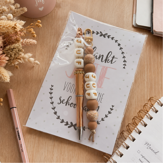 Cadeauset juf kralenpen & tassenhanger